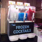 3 bowl Absolute Frozen Cocktail Machine - lemonade slush, strawberry slush and blue raspberry slush at Sunvalley Holiday Park